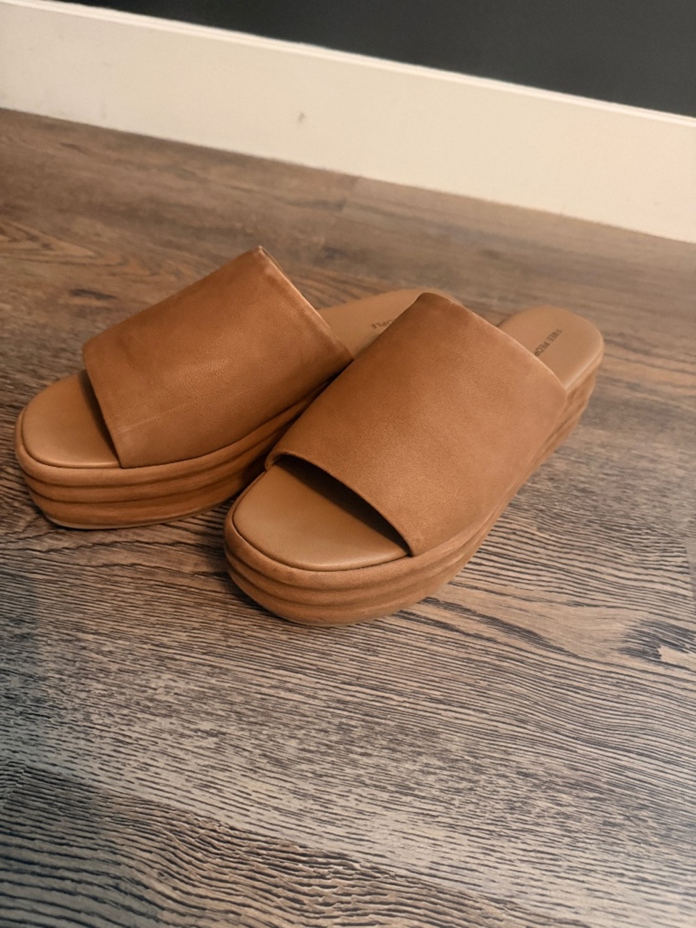 Free People Cognac Leather Platform Slide Sandals Women's EU 41 US 10-10.5